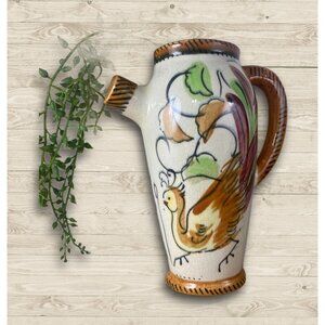 Vintage Japan Wall Vase Hand-Painted Ceramic Pitcher With Rooster & Floral